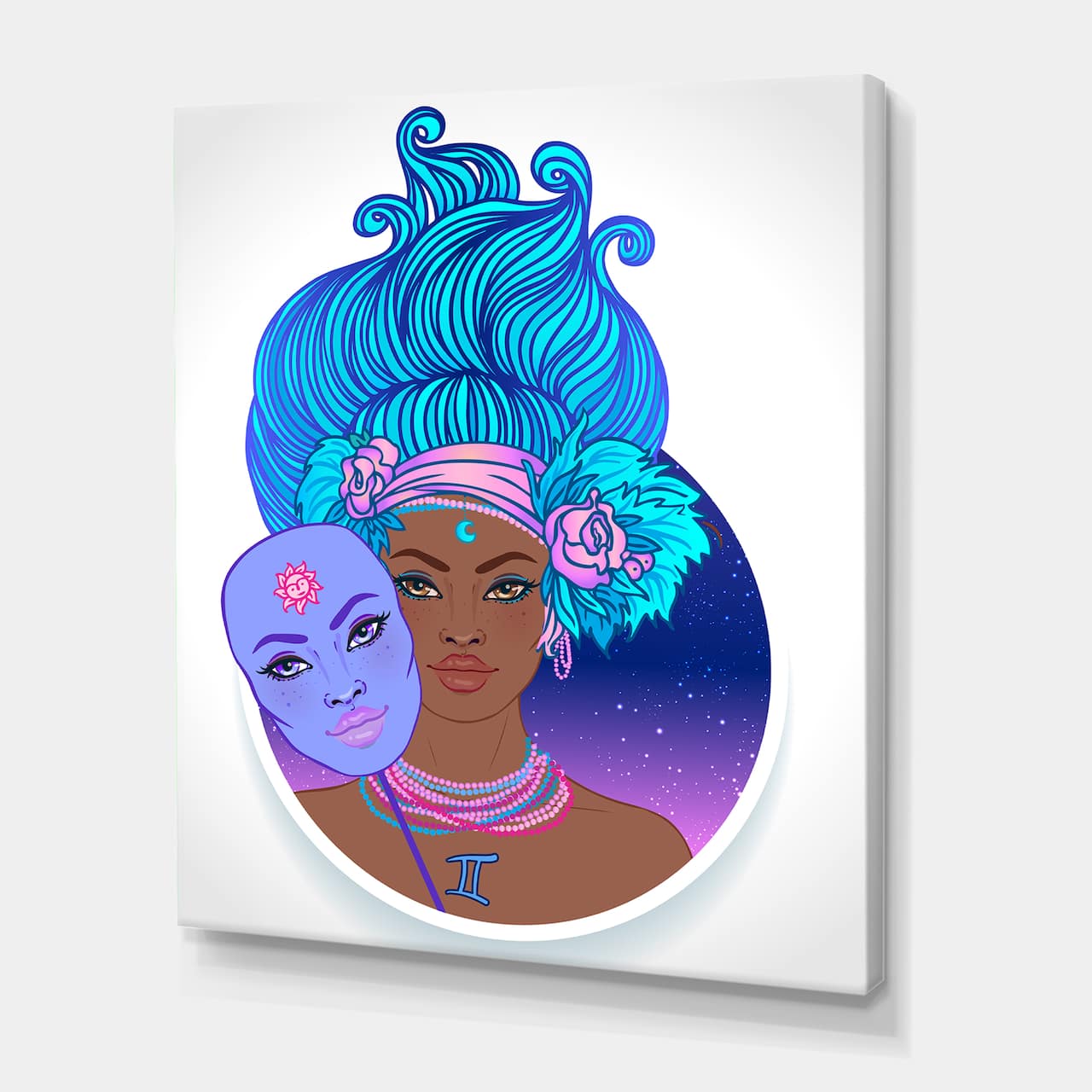 Designart - Portrait of African American Woman With Blue Hair II - Modern Canvas Wall Art Print